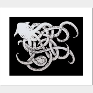 Twisted Vampire Octopus - White Posters and Art